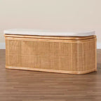 Banco de almacenamiento de ratán natural Natural/Blanco: Tapizado en poliéster, estructura de madera contrachapada, no requiere montaje