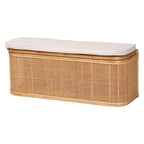 Banco de almacenamiento de ratán natural Natural/Blanco: Tapizado en poliéster, estructura de madera contrachapada, no requiere montaje