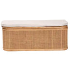 Banco de almacenamiento de ratán natural Natural/Blanco: Tapizado en poliéster, estructura de madera contrachapada, no requiere montaje