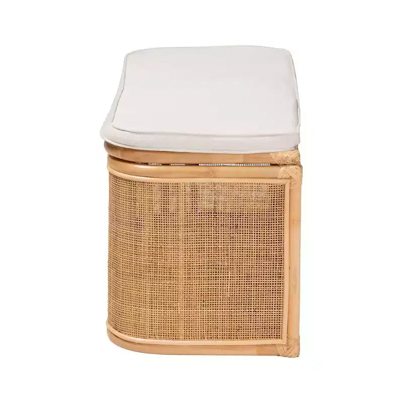 Banco de almacenamiento de ratán natural Natural/Blanco: Tapizado en poliéster, estructura de madera contrachapada, no requiere montaje