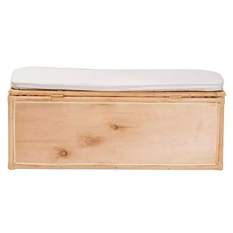 Banco de almacenamiento de ratán natural Natural/Blanco: Tapizado en poliéster, estructura de madera contrachapada, no requiere montaje
