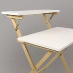 Escritorio Plegable para Laptop de Madera Sólida de 2 Niveles Blanco/Natural