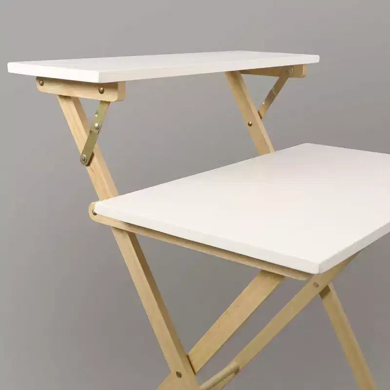 Escritorio Plegable para Laptop de Madera Sólida de 2 Niveles Blanco/Natural