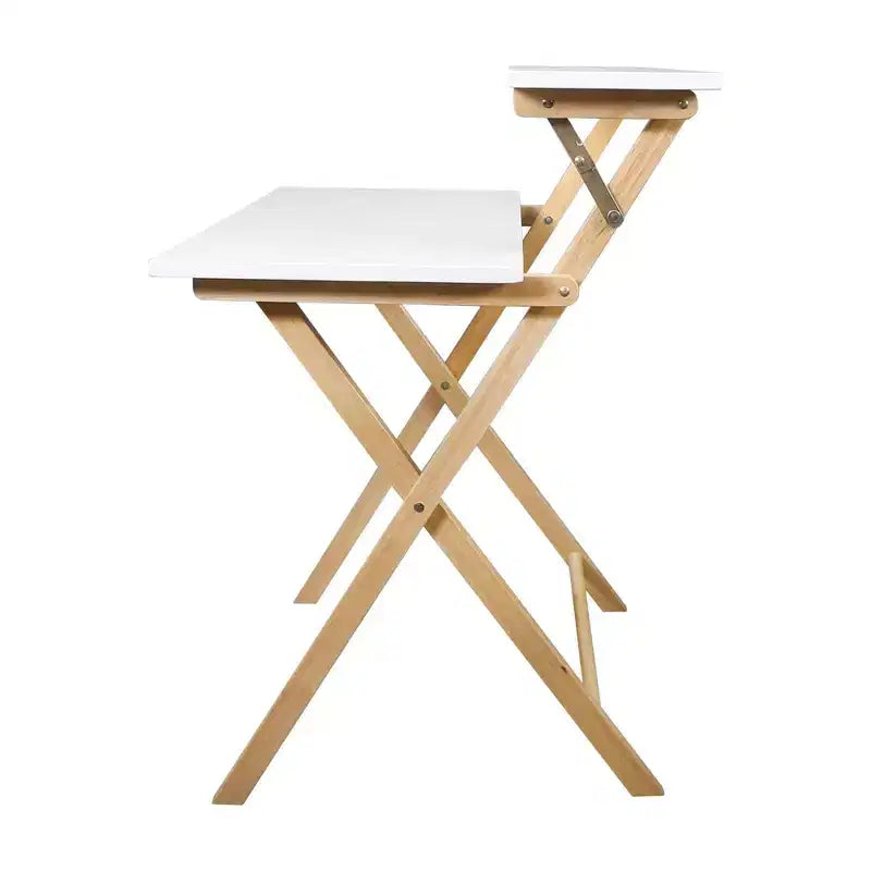 Escritorio Plegable para Laptop de Madera Sólida de 2 Niveles Blanco/Natural