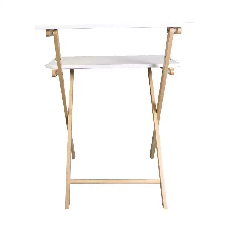 Escritorio Plegable para Laptop de Madera Sólida de 2 Niveles Blanco/Natural