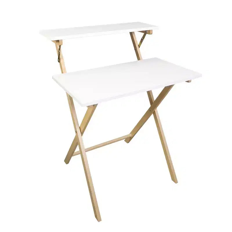 Escritorio Plegable para Laptop de Madera Sólida de 2 Niveles Blanco/Natural