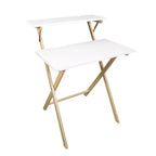 Escritorio Plegable para Laptop de Madera Sólida de 2 Niveles Blanco/Natural