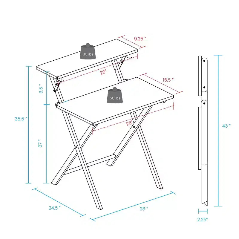 Escritorio Plegable para Laptop de Madera Sólida de 2 Niveles Blanco/Natural