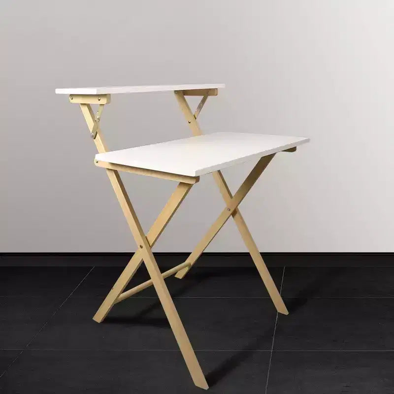 Escritorio Plegable para Laptop de Madera Sólida de 2 Niveles Blanco/Natural