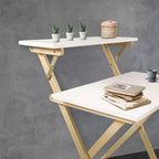 Escritorio Plegable para Laptop de Madera Sólida de 2 Niveles Blanco/Natural
