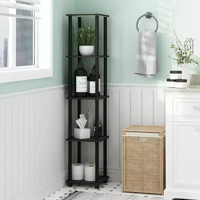 Estantería esquinera cuadrada de 5 niveles, con dispositivo antivuelco, para baño, armario, oficina en casa, sala de estar y cocina