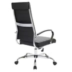 Silla de oficina de piel de respaldo alto acanalado Benmar - Silla ejecutiva moderna giratoria e inclinable para escritorio - Base cromada
