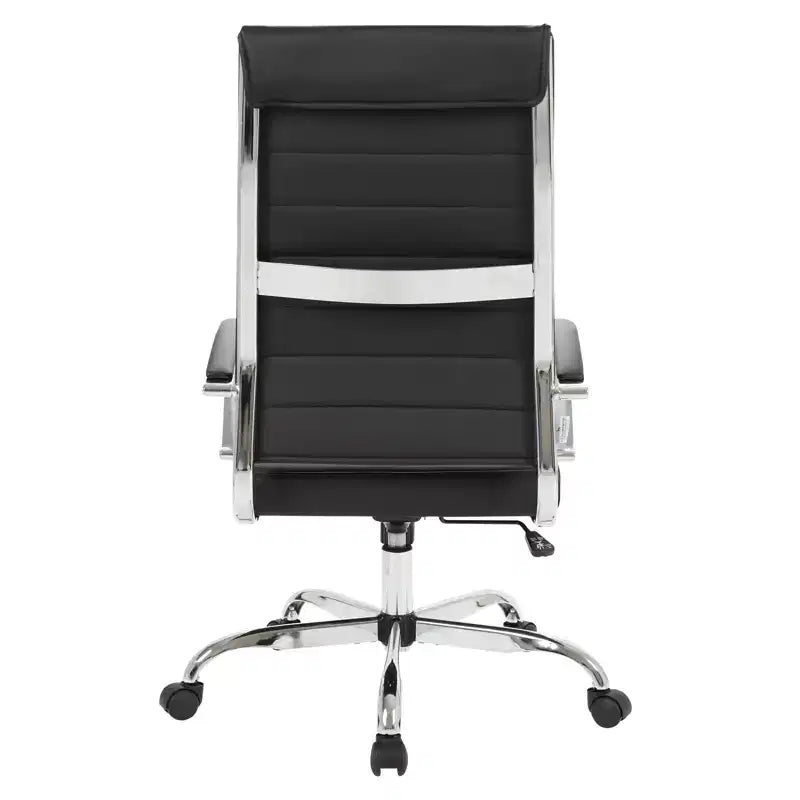 Silla de oficina de piel de respaldo alto acanalado Benmar - Silla ejecutiva moderna giratoria e inclinable para escritorio - Base cromada