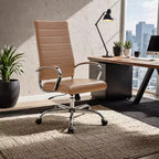 Silla de oficina de piel de respaldo alto acanalado Benmar - Silla ejecutiva moderna giratoria e inclinable para escritorio - Base cromada