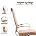 Silla de oficina de piel de respaldo alto acanalado Benmar - Silla ejecutiva moderna giratoria e inclinable para escritorio - Base cromada