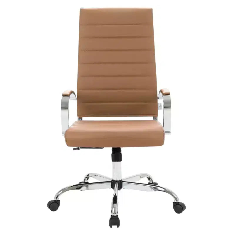 Silla de oficina de piel de respaldo alto acanalado Benmar - Silla ejecutiva moderna giratoria e inclinable para escritorio - Base cromada