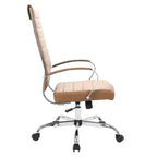 Silla de oficina de piel de respaldo alto acanalado Benmar - Silla ejecutiva moderna giratoria e inclinable para escritorio - Base cromada