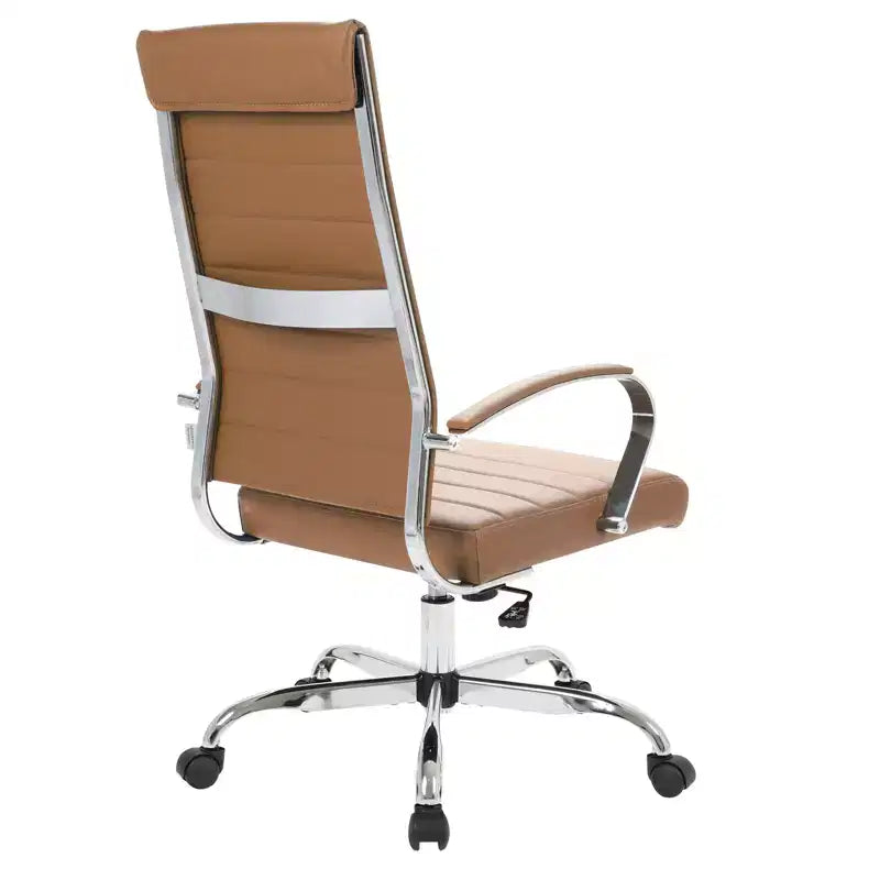 Silla de oficina de piel de respaldo alto acanalado Benmar - Silla ejecutiva moderna giratoria e inclinable para escritorio - Base cromada