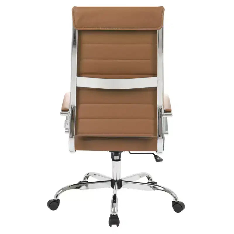 Silla de oficina de piel de respaldo alto acanalado Benmar - Silla ejecutiva moderna giratoria e inclinable para escritorio - Base cromada