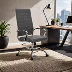 Silla de oficina de piel de respaldo alto acanalado Benmar - Silla ejecutiva moderna giratoria e inclinable para escritorio - Base cromada
