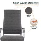 Silla de oficina de piel de respaldo alto acanalado Benmar - Silla ejecutiva moderna giratoria e inclinable para escritorio - Base cromada