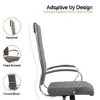 Silla de oficina de piel de respaldo alto acanalado Benmar - Silla ejecutiva moderna giratoria e inclinable para escritorio - Base cromada