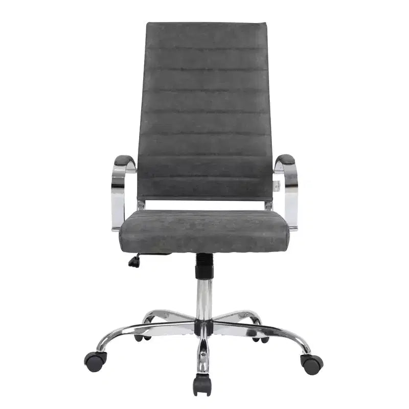 Silla de oficina de piel de respaldo alto acanalado Benmar - Silla ejecutiva moderna giratoria e inclinable para escritorio - Base cromada