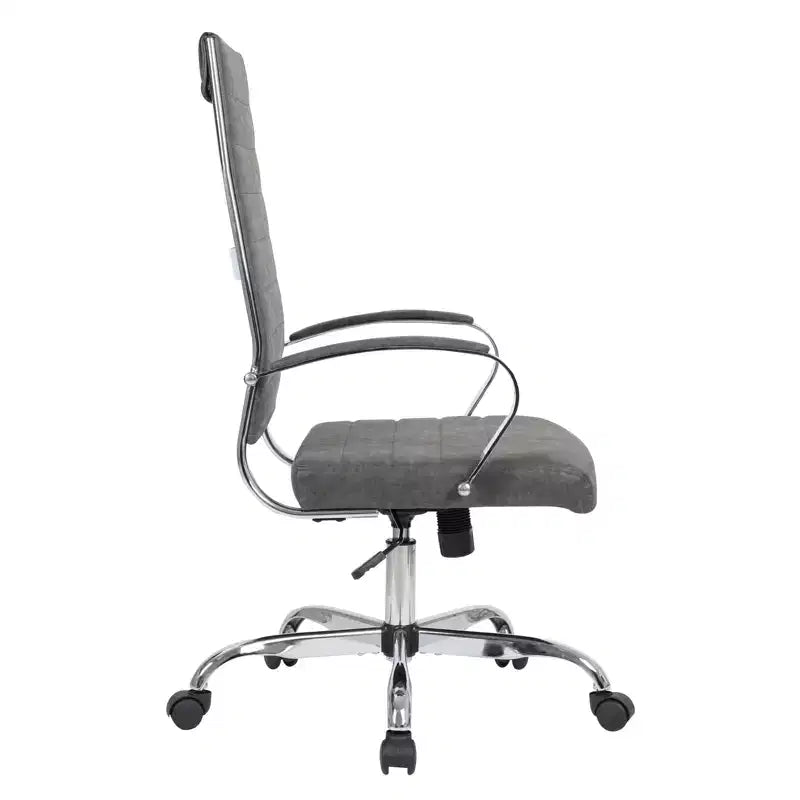Silla de oficina de piel de respaldo alto acanalado Benmar - Silla ejecutiva moderna giratoria e inclinable para escritorio - Base cromada