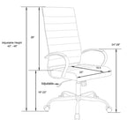 Silla de oficina de piel de respaldo alto acanalado Benmar - Silla ejecutiva moderna giratoria e inclinable para escritorio - Base cromada