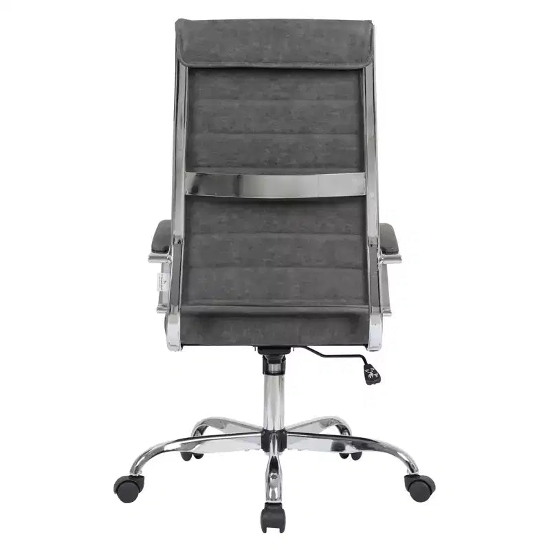 Silla de oficina de piel de respaldo alto acanalado Benmar - Silla ejecutiva moderna giratoria e inclinable para escritorio - Base cromada