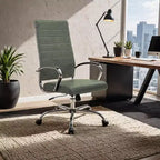 Silla de oficina de piel de respaldo alto acanalado Benmar - Silla ejecutiva moderna giratoria e inclinable para escritorio - Base cromada