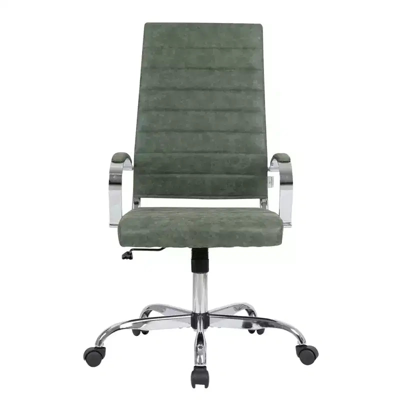 Silla de oficina de piel de respaldo alto acanalado Benmar - Silla ejecutiva moderna giratoria e inclinable para escritorio - Base cromada