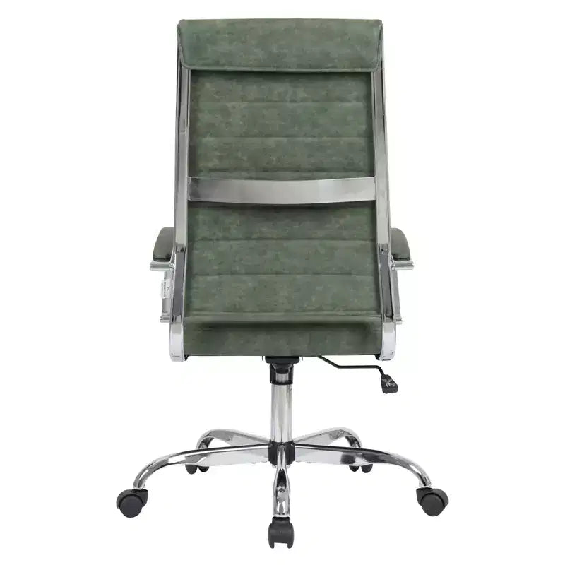 Silla de oficina de piel de respaldo alto acanalado Benmar - Silla ejecutiva moderna giratoria e inclinable para escritorio - Base cromada