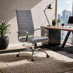Silla de oficina de piel de respaldo alto acanalado Benmar - Silla ejecutiva moderna giratoria e inclinable para escritorio - Base cromada