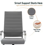 Silla de oficina de piel de respaldo alto acanalado Benmar - Silla ejecutiva moderna giratoria e inclinable para escritorio - Base cromada