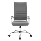 Silla de oficina de piel de respaldo alto acanalado Benmar - Silla ejecutiva moderna giratoria e inclinable para escritorio - Base cromada