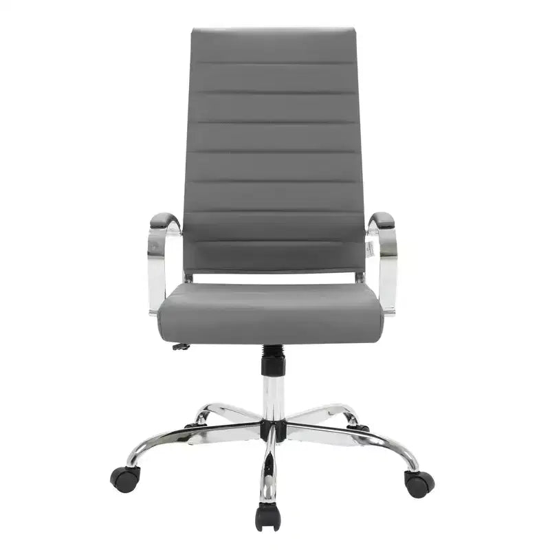 Silla de oficina de piel de respaldo alto acanalado Benmar - Silla ejecutiva moderna giratoria e inclinable para escritorio - Base cromada