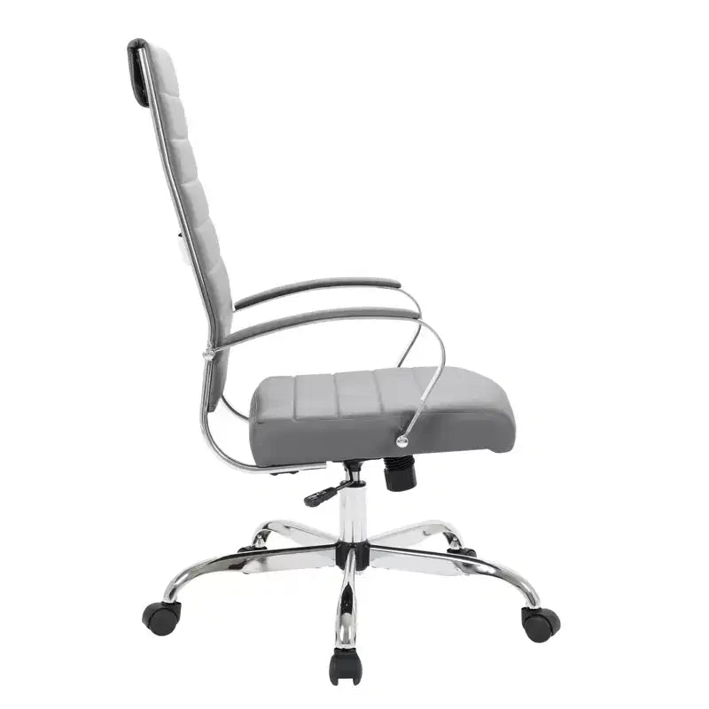 Silla de oficina de piel de respaldo alto acanalado Benmar - Silla ejecutiva moderna giratoria e inclinable para escritorio - Base cromada