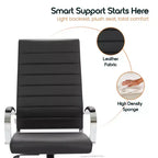 Silla de oficina de piel de respaldo alto acanalado Benmar - Silla ejecutiva moderna giratoria e inclinable para escritorio - Base cromada