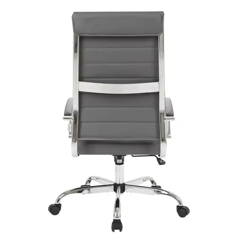 Silla de oficina de piel de respaldo alto acanalado Benmar - Silla ejecutiva moderna giratoria e inclinable para escritorio - Base cromada