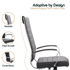 Silla de oficina de piel de respaldo alto acanalado Benmar - Silla ejecutiva moderna giratoria e inclinable para escritorio - Base cromada