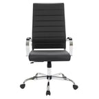 Silla de oficina de piel de respaldo alto acanalado Benmar - Silla ejecutiva moderna giratoria e inclinable para escritorio - Base cromada