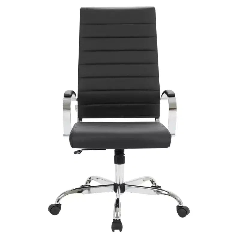 Silla de oficina de piel de respaldo alto acanalado Benmar - Silla ejecutiva moderna giratoria e inclinable para escritorio - Base cromada