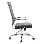 Silla de oficina de piel de respaldo alto acanalado Benmar - Silla ejecutiva moderna giratoria e inclinable para escritorio - Base cromada