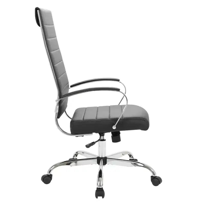 Silla de oficina de piel de respaldo alto acanalado Benmar - Silla ejecutiva moderna giratoria e inclinable para escritorio - Base cromada