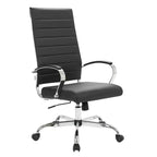 LeisureMod Benmar High-Back Ribbed Leather Office Chair - Modern Swivel & Tilt Executive Desk Chair - Chrome Base