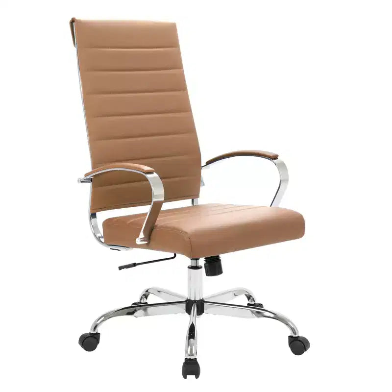 Silla de oficina de piel de respaldo alto acanalado Benmar - Silla ejecutiva moderna giratoria e inclinable para escritorio - Base cromada