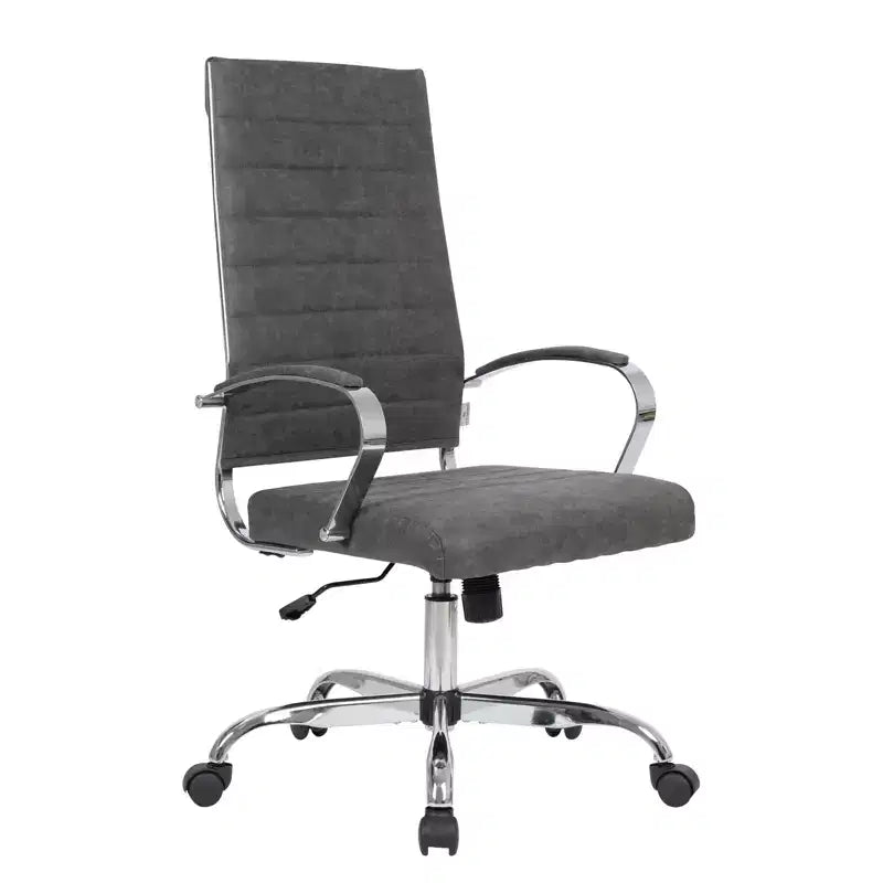 Silla de oficina de piel de respaldo alto acanalado Benmar - Silla ejecutiva moderna giratoria e inclinable para escritorio - Base cromada
