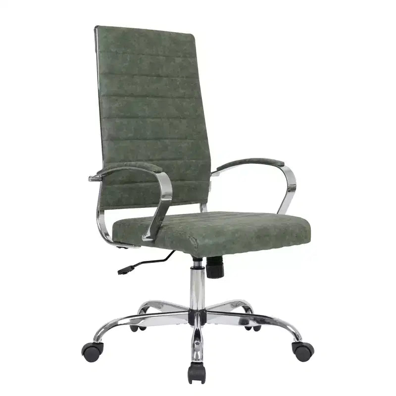 Silla de oficina de piel de respaldo alto acanalado Benmar - Silla ejecutiva moderna giratoria e inclinable para escritorio - Base cromada
