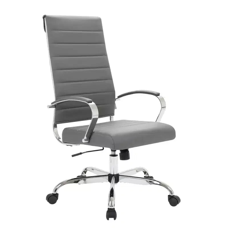 Silla de oficina de piel de respaldo alto acanalado Benmar - Silla ejecutiva moderna giratoria e inclinable para escritorio - Base cromada